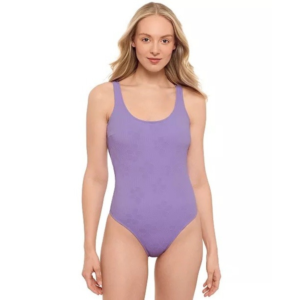 NWT Salt + Cove One Piece Swimsuit Womens Iris Purple Floral Textured M $40